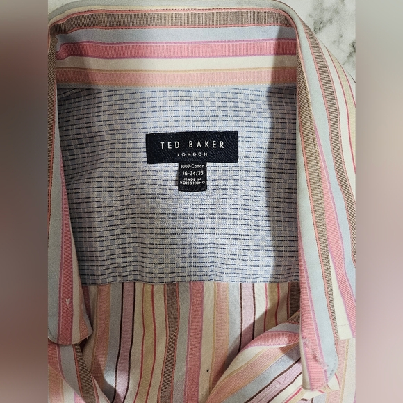 Ted Baker Long Sleeve Dress Shirt Pastel Striped 16 Large - Picture 6 of 8